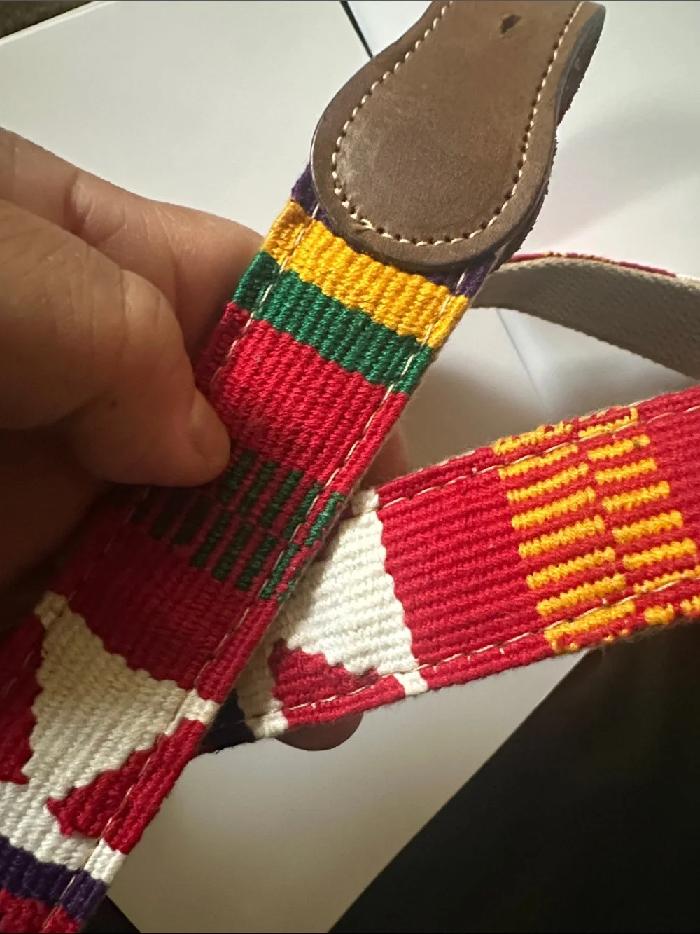 A tail We Could Wag Colorful Woven Canvas Belt with Leather Trim